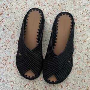 Carrie Forbes Arielle Raffia Slide Sandals - Black - Size 6